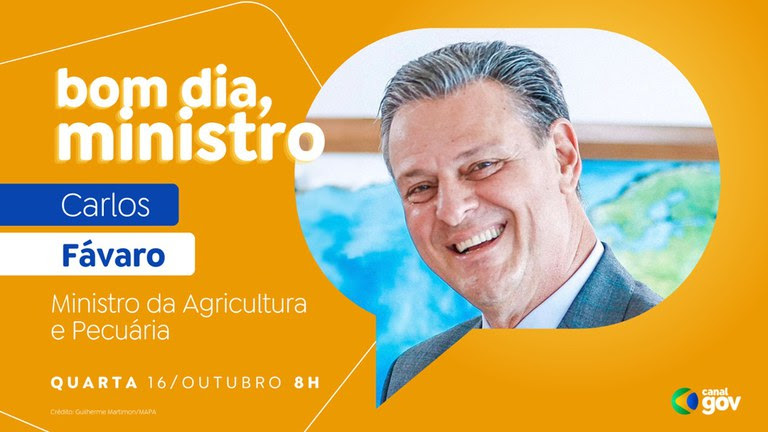  Carlos Fávaro detalha novos mercados e declarações do G20 no “Bom Dia, Ministro” Ministro da Agricultura e Pecuária abordará abertura de novos destinos de exportação, o Plano Safra 2024/2025 e a nova unidade da Embrapa no Mato Grosso.