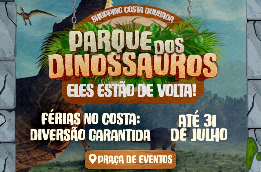 Dino Park leva aventura jurássica às férias do Shopping Costa Dourada Atração funciona até 31 de julho com brinquedos temáticos, atividades educativas e cenário interativo para crianças de todas as idades.