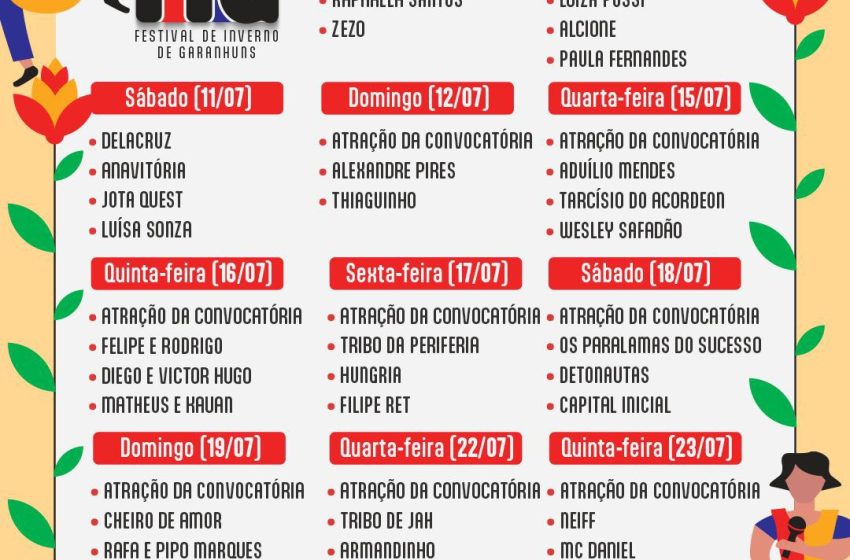  FIG 2026: Prefeitura de Garanhuns divulga grade nacional da Praça Mestre Dominguinhos