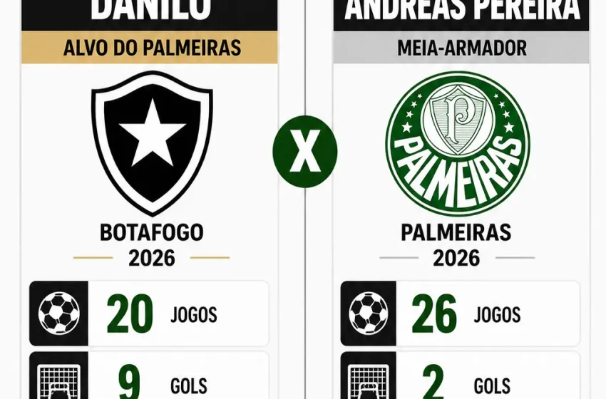  Palmeiras mira Danilo, destaque do Botafogo e atual goleador da temporada, à frente de Andreas Pereira em gols