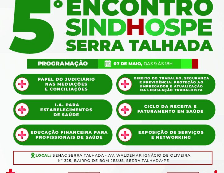  Sindhospe promove encontro em Serra Talhada com foco em gestão, legislação e inovação na saúde Evento debate educação financeira, escala 6x1 e uso de inteligência artificial no setor de saúde nos sertões pernambucanos